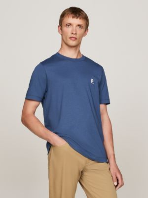 blue th monogram embroidery t-shirt for men tommy hilfiger