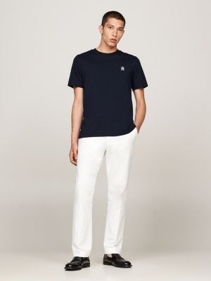 blau t-shirt mit aufgesticktem th-monogramm für herren - tommy hilfiger