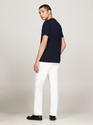 blau t-shirt mit aufgesticktem th-monogramm für herren - tommy hilfiger
