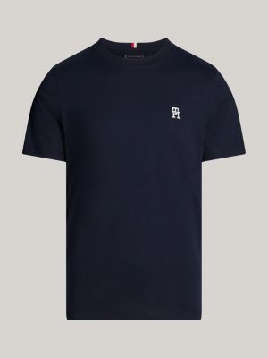 blau t-shirt mit aufgesticktem th-monogramm für herren - tommy hilfiger