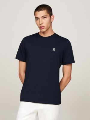 blue th monogram embroidery t-shirt for men tommy hilfiger