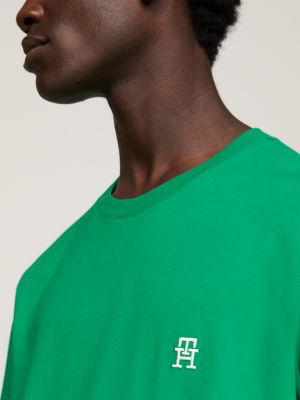 mit Rundhals-T-Shirt Stickerei TH | Monogram | Grün Hilfiger Tommy