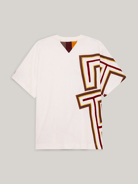 white tommy x pendleton valley stripe boxy t-shirt met monogram voor heren - tommy hilfiger