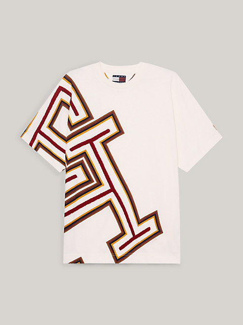 white tommy x pendleton valley stripe boxy t-shirt met monogram voor heren - tommy hilfiger