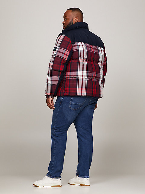 red plus th warm tartan check new york puffer jacket for men tommy hilfiger
