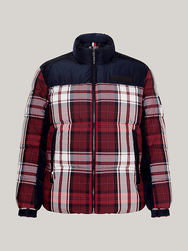 red plus th warm tartan check new york puffer jacket for men tommy hilfiger