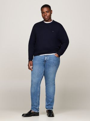 pull plus avec cachemire à col ras-du-cou bleu pour hommes tommy hilfiger