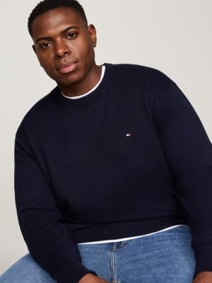 blue plus crew neck jumper with cashmere for men tommy hilfiger