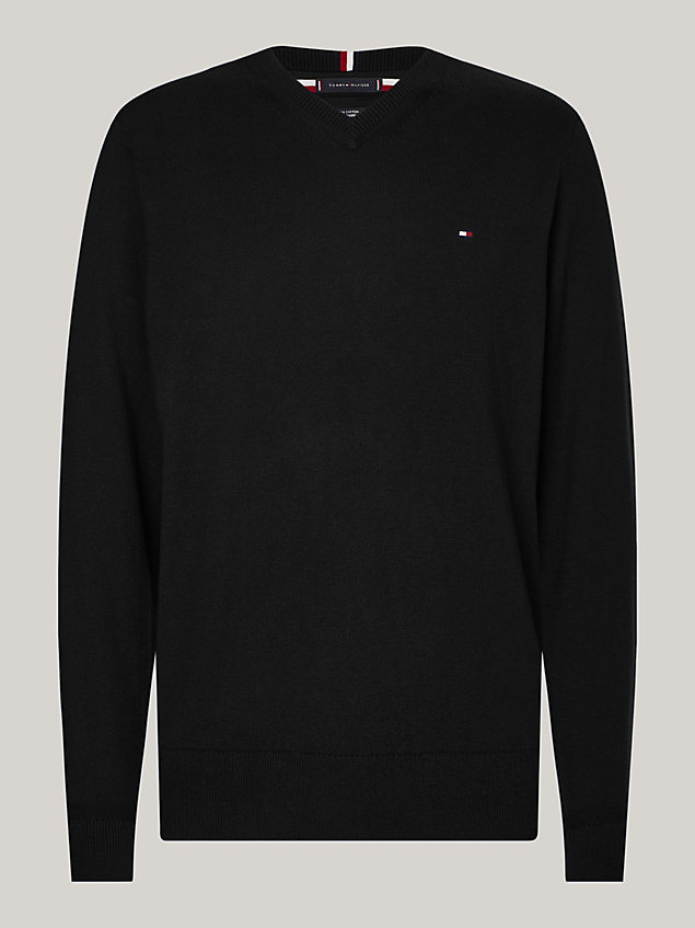 black plus regular fit pullover mit v-ausschnitt für herren - tommy hilfiger