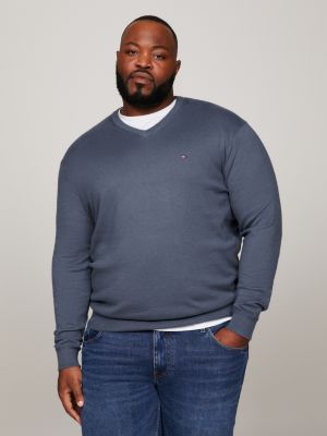 Pull col V Tommy Hilfiger basique bleu marine pour homme - Toujours