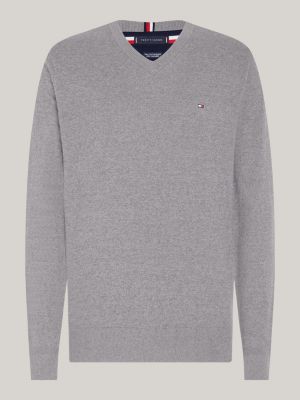 Tommy Hilfiger Core Tommy pull col V- pull homme coton avec soie