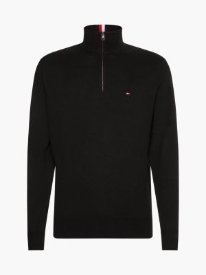 black plus quarter-zip jumper with cashmere for men tommy hilfiger