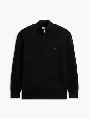 black plus quarter-zip jumper with cashmere for men tommy hilfiger