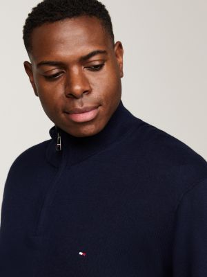 blue plus half-zip jumper with cashmere for men tommy hilfiger