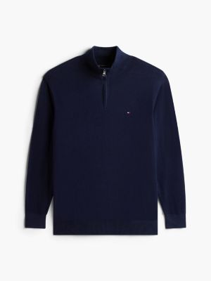 blue plus quarter-zip jumper with cashmere for men tommy hilfiger
