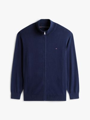 blue plus zip-thru jumper with cashmere for men tommy hilfiger
