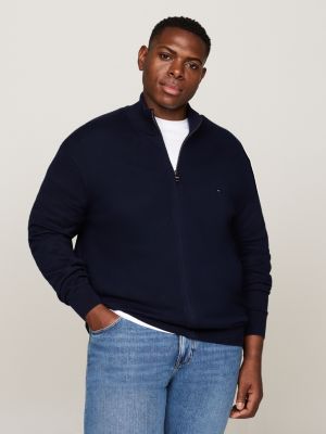 blue plus zip-thru jumper with cashmere for men tommy hilfiger