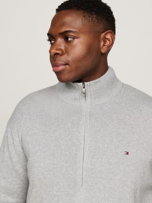 grey plus zip-thru jumper with cashmere for men tommy hilfiger