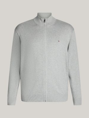 grey plus zip-thru jumper with cashmere for men tommy hilfiger