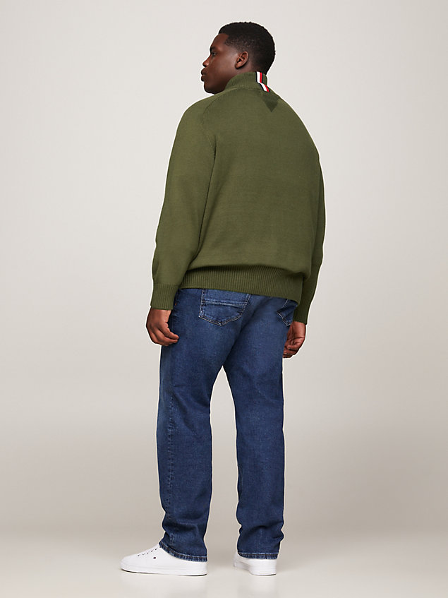 green plus hilfiger monotype high neck zip-thru cardigan for men tommy hilfiger