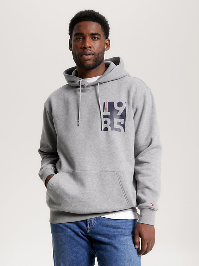 grey plus logo print hoody for men tommy hilfiger