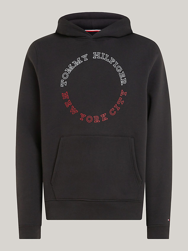 black plus hoodie met cirkelvormig monotype-logo voor heren - tommy hilfiger