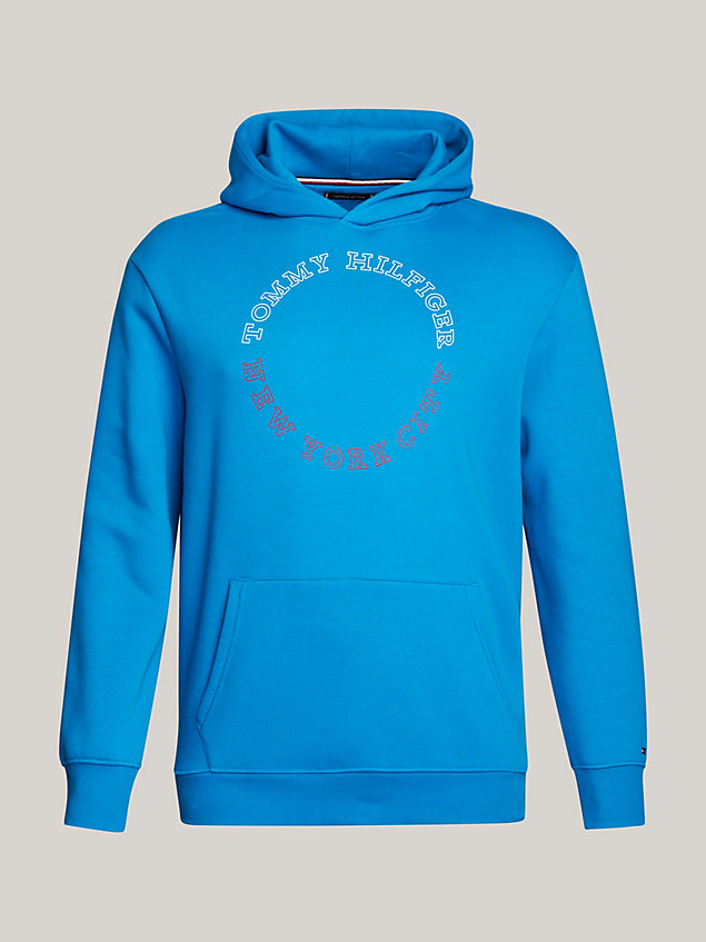 blue plus hoodie mit rundem hilfiger-monotype-logo für herren - tommy hilfiger