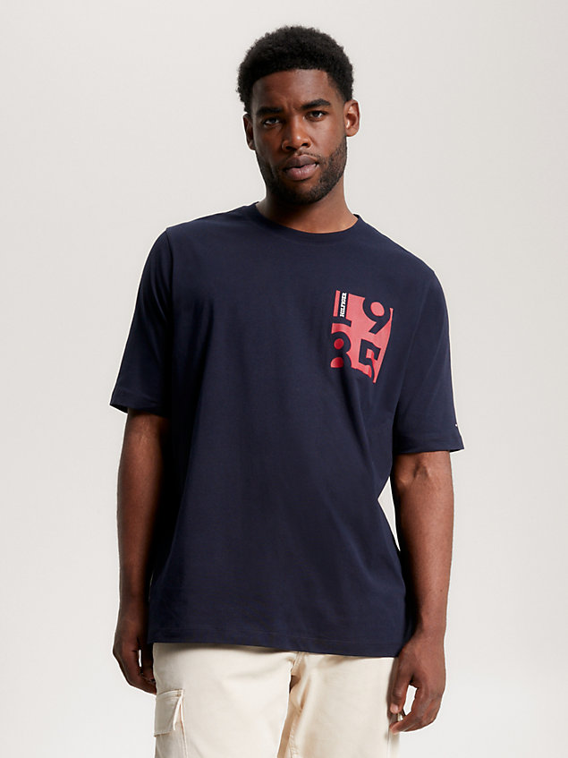 t-shirt plus à col ras-du-cou et logo imprimé blue pour hommes tommy hilfiger