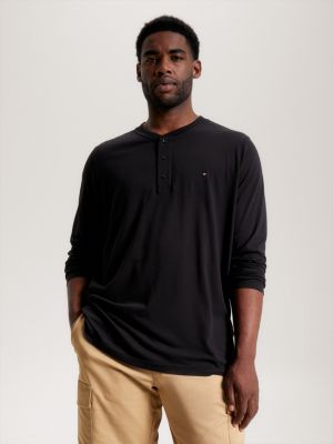 Henley Long Sleeve Slim Fit T-Shirt, Black