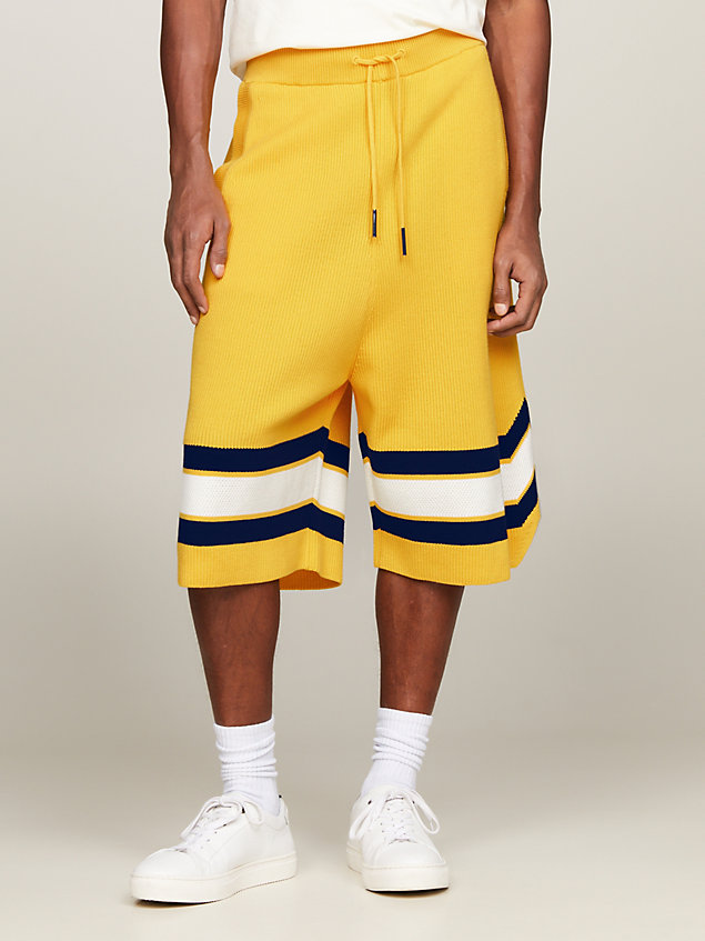 yellow crest stripe knit relaxed shorts for men tommy hilfiger
