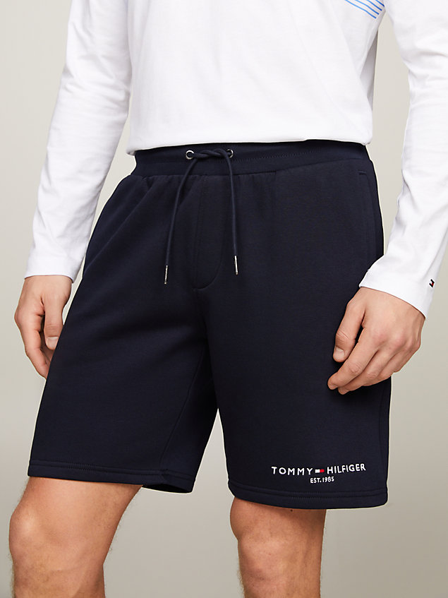 blue drawstring waist straight sweat shorts for men tommy hilfiger