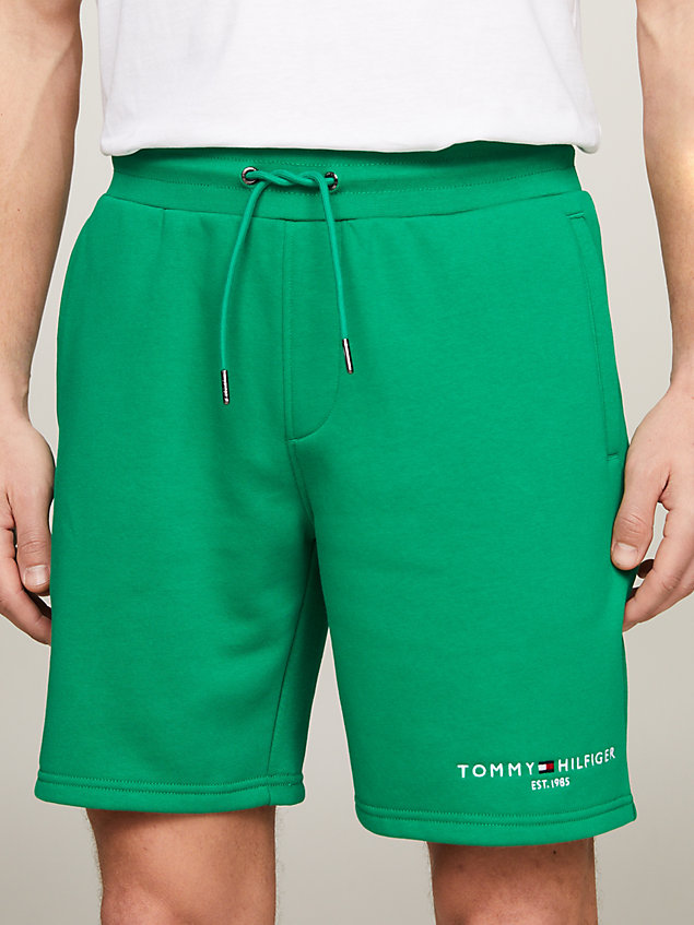 green drawstring waist straight sweat shorts for men tommy hilfiger