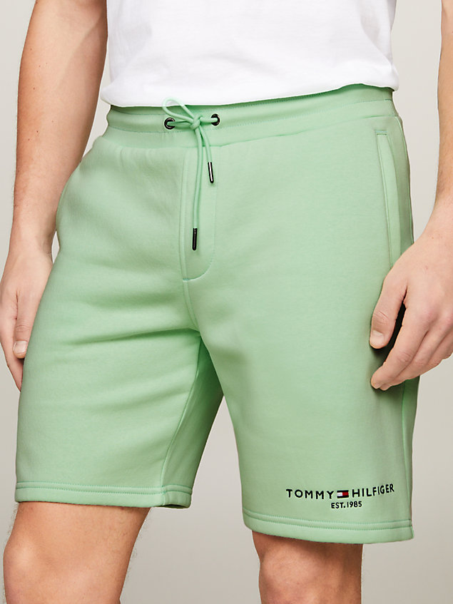 green drawstring waist straight sweat shorts for men tommy hilfiger