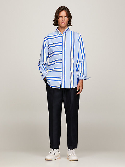 camicia regular fit con mix di righe blue da uomo tommy hilfiger