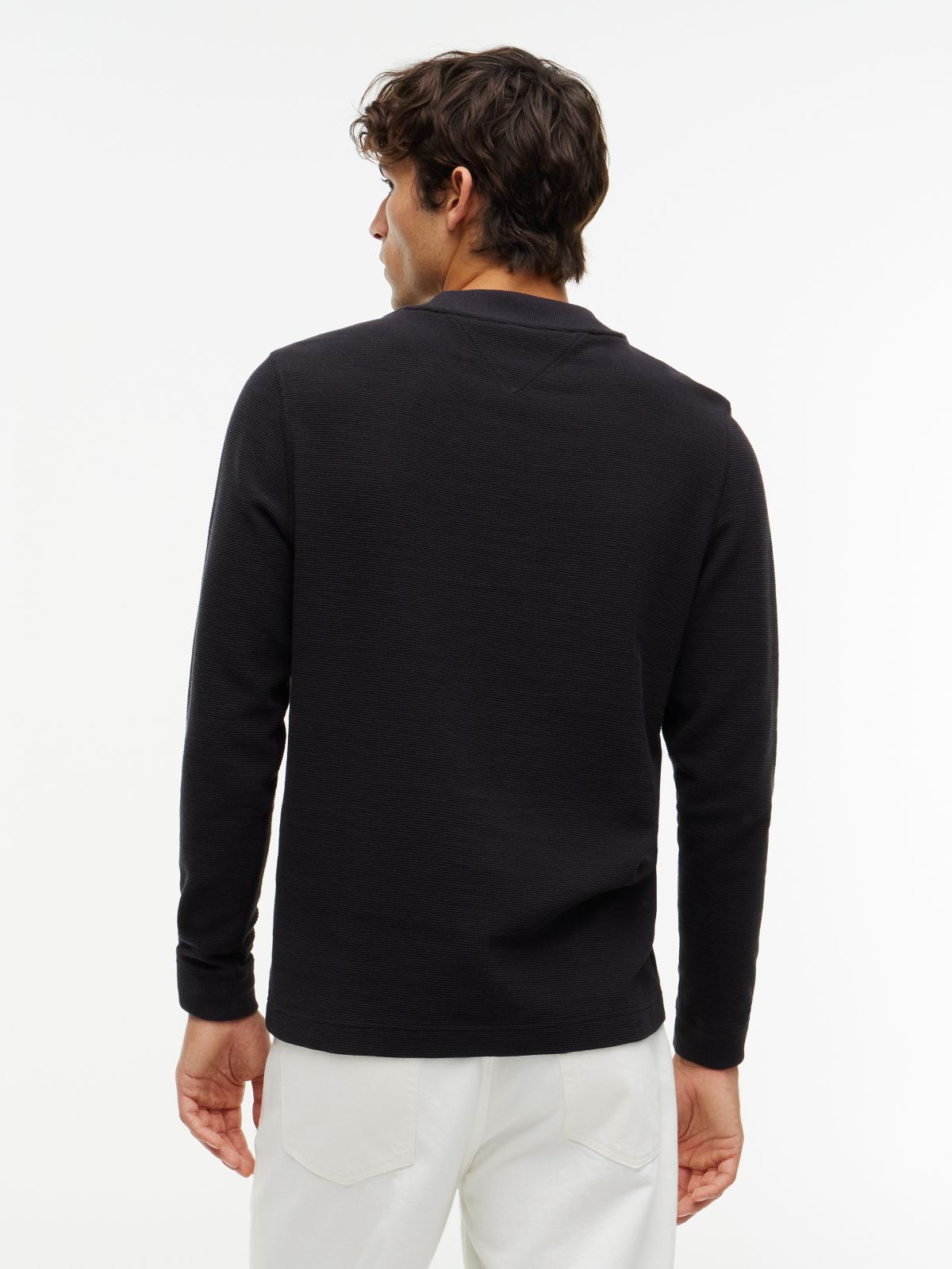 Waffle Knit Long Sleeve T-Shirt — Black