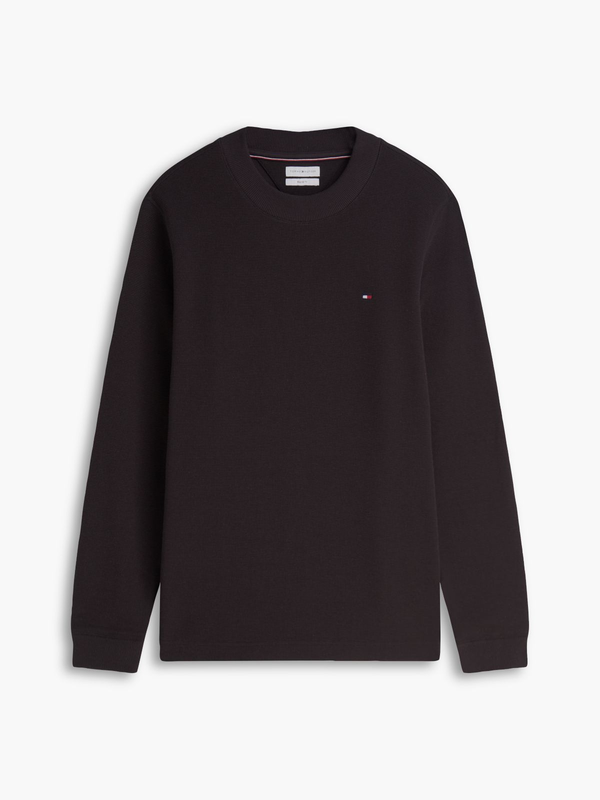 Waffle Knit Long Sleeve T-Shirt — Black