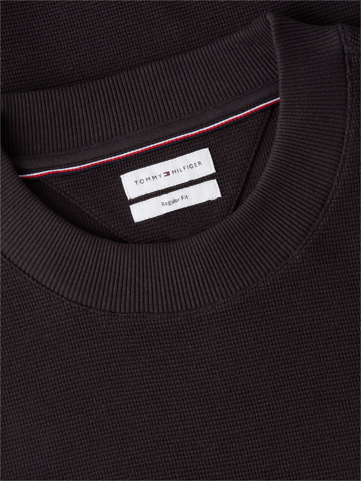 Waffle Knit Long Sleeve T-Shirt — Black