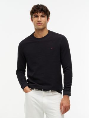 black waffle knit long sleeve t-shirt for men tommy hilfiger