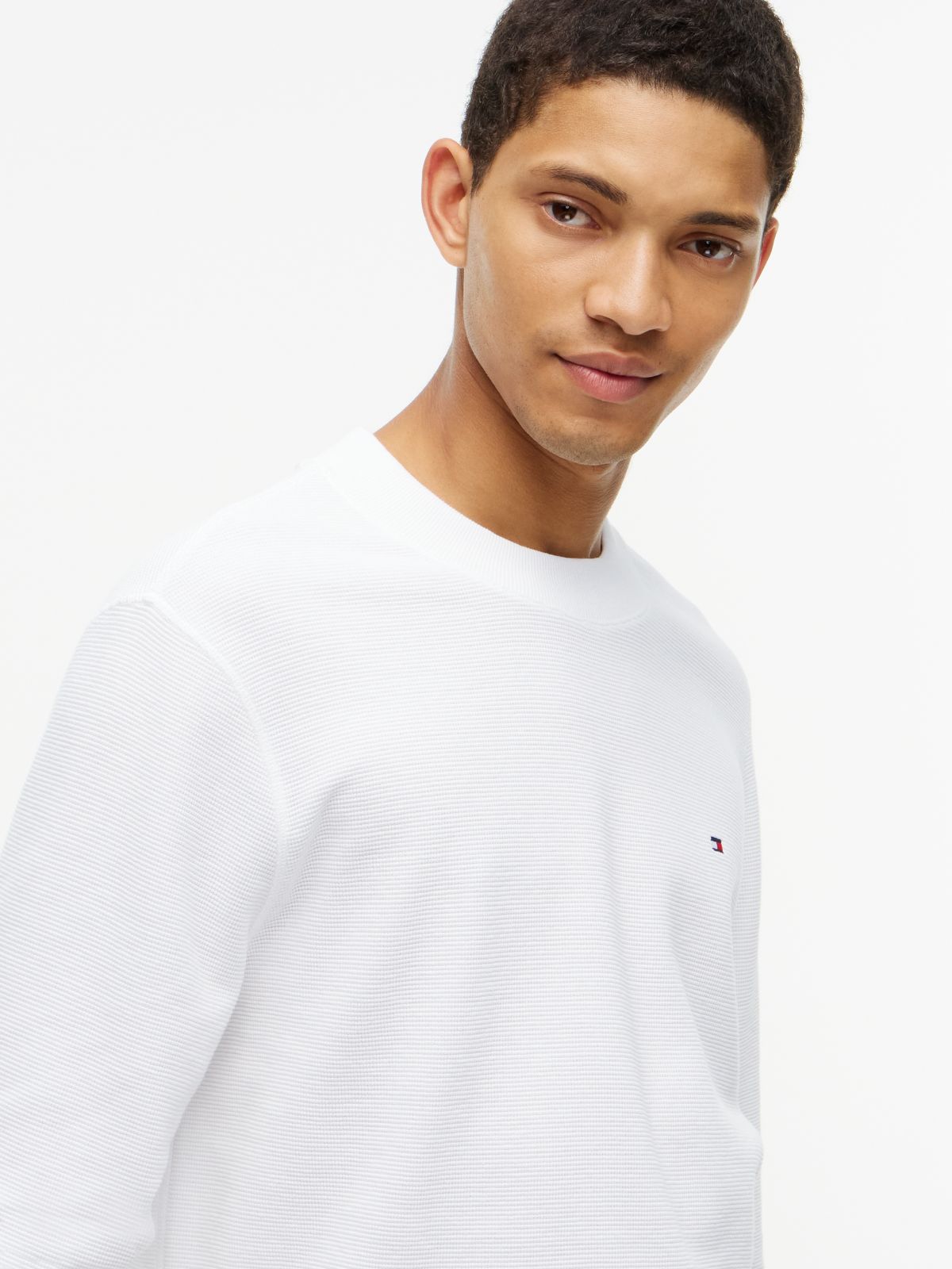 Waffle Knit Long Sleeve T-Shirt — White