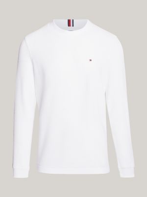 white waffle knit long sleeve t-shirt for men tommy hilfiger