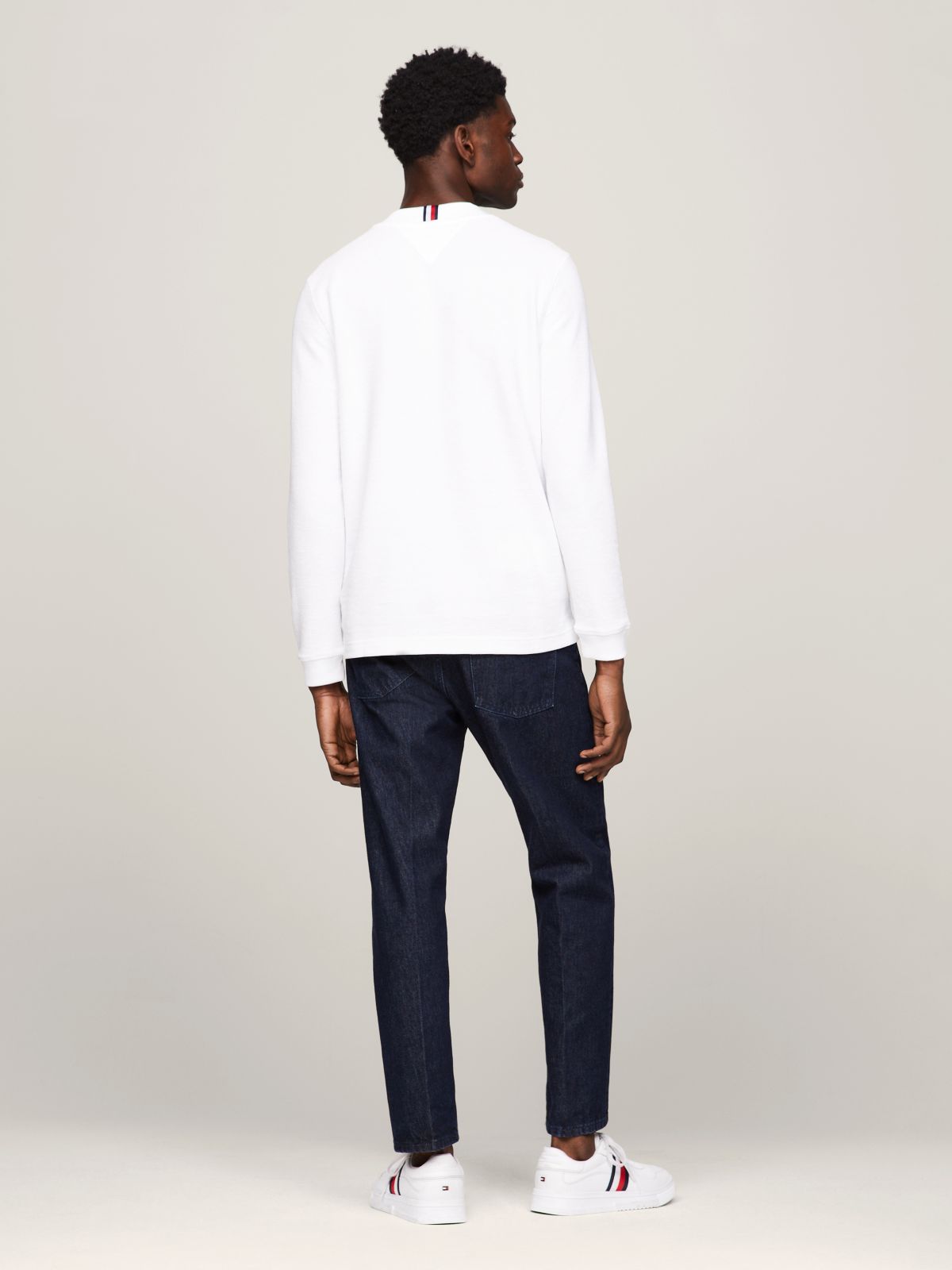 Waffle Knit Long Sleeve T-Shirt — White