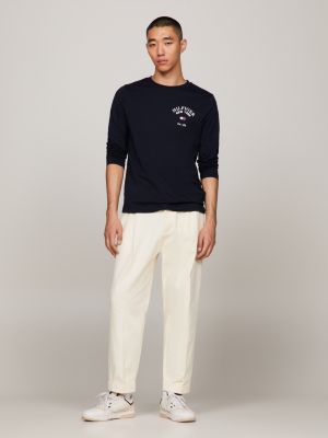 blue varsity-langarmshirt mit logo für herren - tommy hilfiger