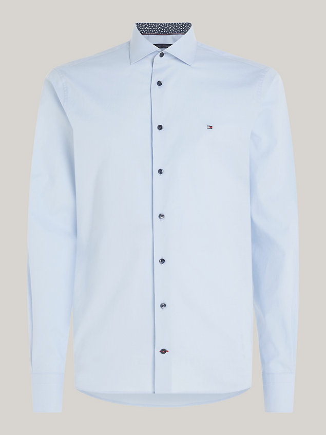 blue contrast collar slim fit poplin shirt for men tommy hilfiger
