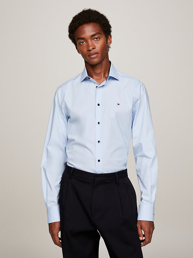 blue contrast collar slim fit poplin shirt for men tommy hilfiger