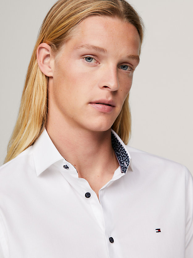 white contrast collar slim fit poplin shirt for men tommy hilfiger