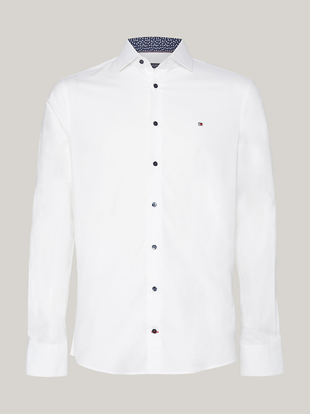 white slim fit popeline-hemd mit kontrast-kragen für herren - tommy hilfiger