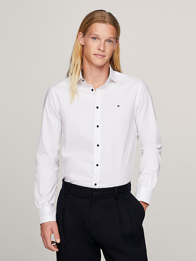 white slim fit overhemd van poplin voor heren - tommy hilfiger