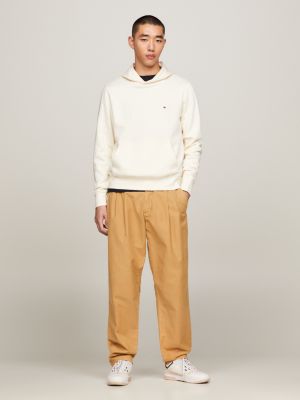 beige hoodie mit flag-stickerei für herren - tommy hilfiger