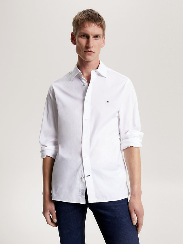 white th flex poplin regular fit shirt for men tommy hilfiger