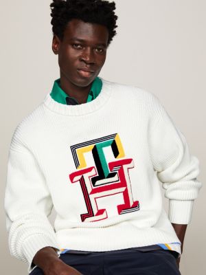TH Monogram Relaxed Rib-Knit Jumper | White | Tommy Hilfiger